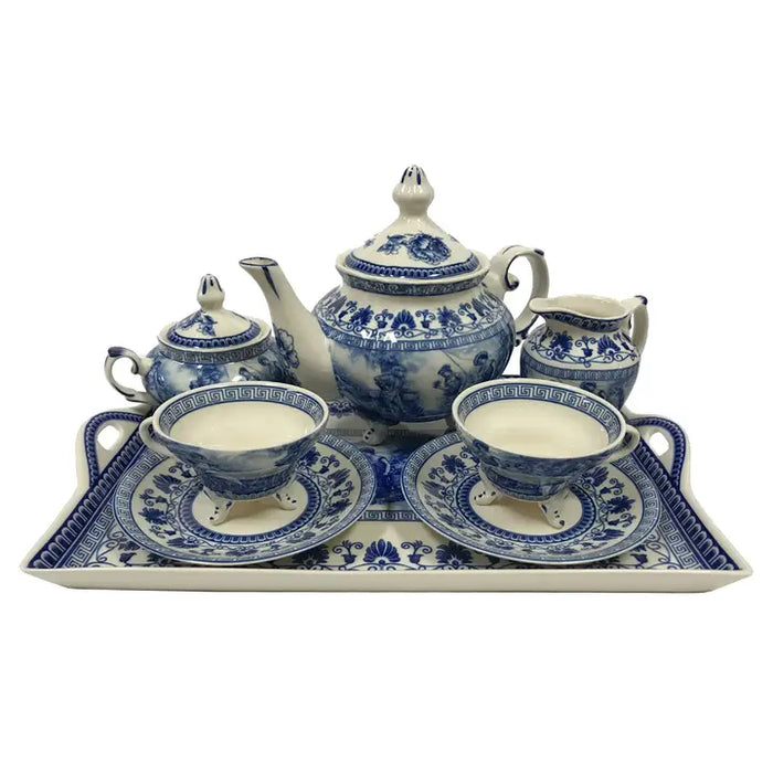 16" Liberty Blue Transferware Porcelain Tea Set w/ Tray