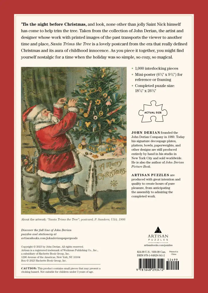 John Derian Paper Goods: Santa Trims the Tree 1,000-Piece Puzzle