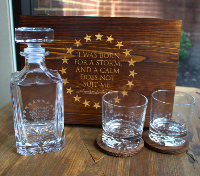 Born for a Storm Quote 2-Glass Decanter Set in Wooden Box