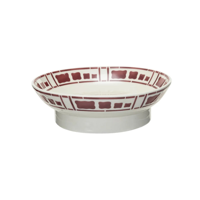 Vintage Reproduction Hand-Painted Stoneware Footed Bowl w/ Pattern