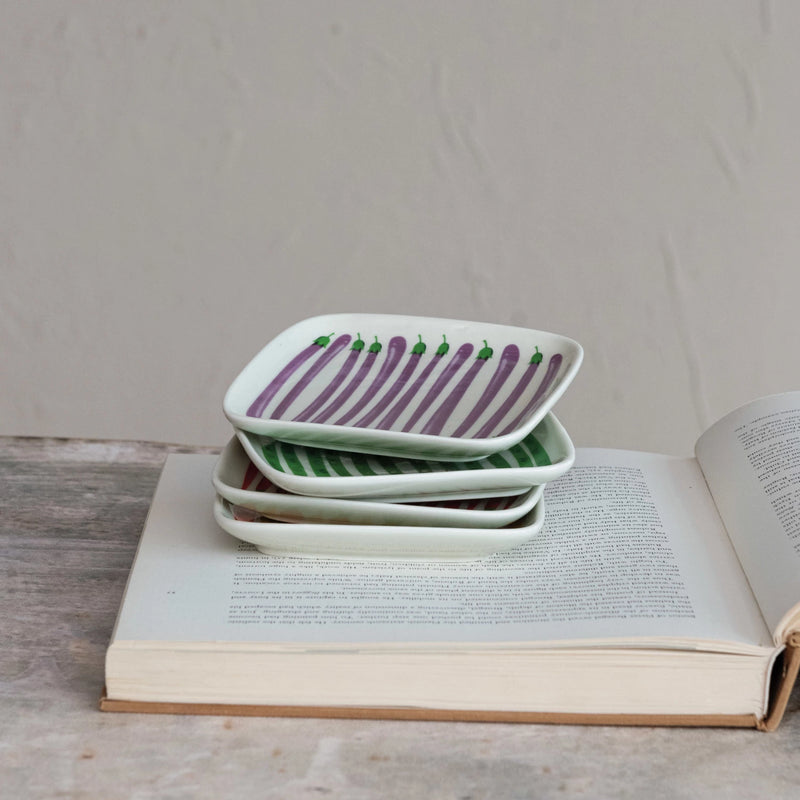 Hand-Painted Stoneware Plate w/ Vegetables