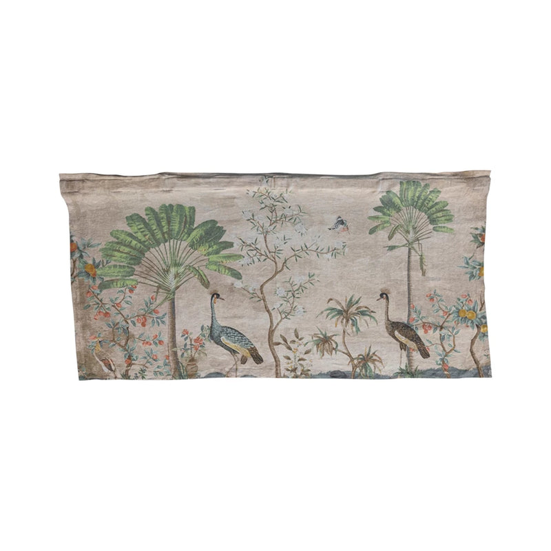 Linen Printed Wall Hanging w/ Folding Wood Rod