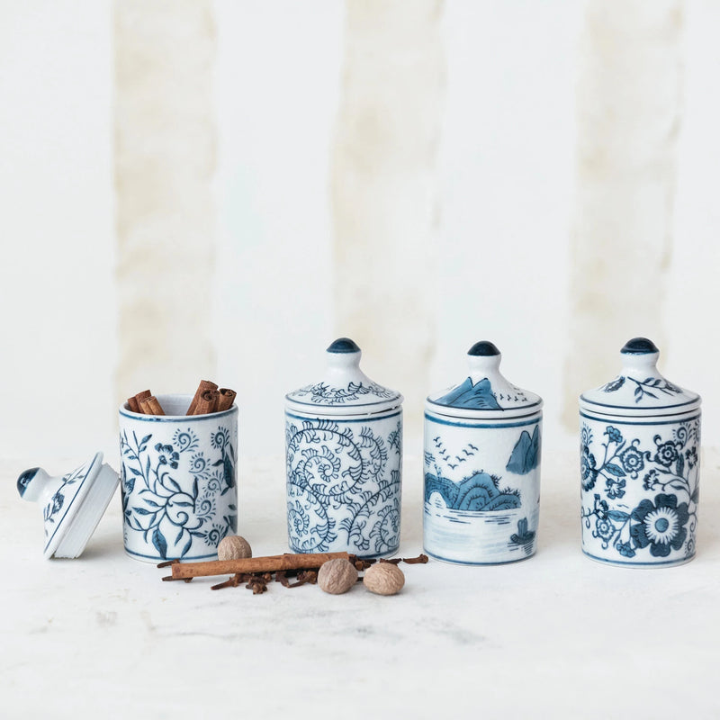Hand-Painted Stoneware Spice Jar w/ Pattern