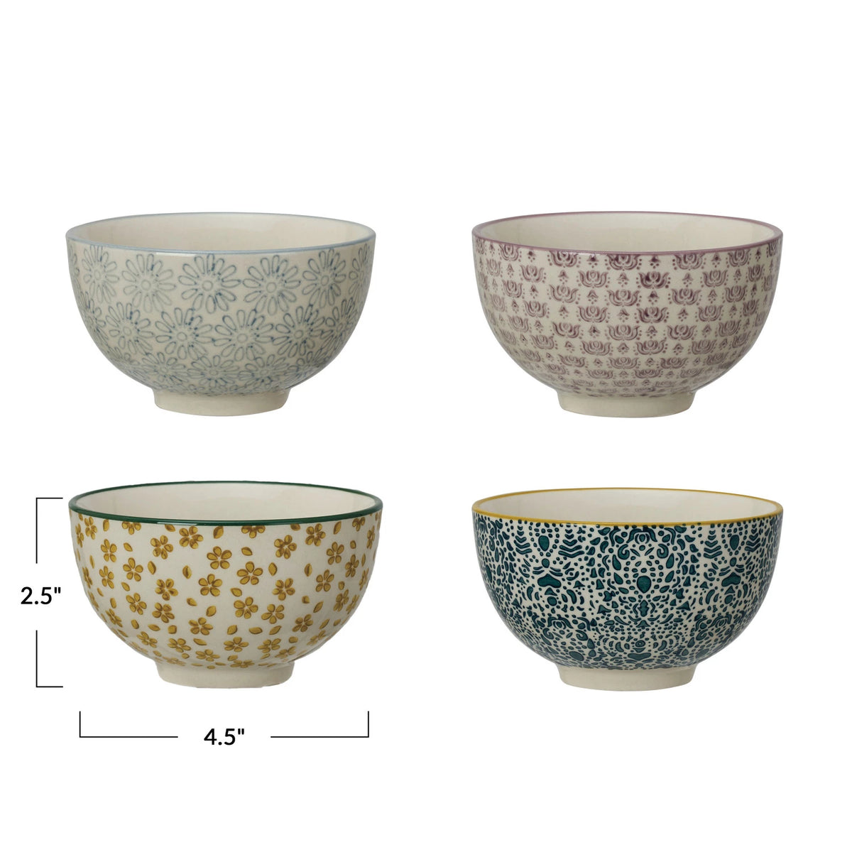 Hand-Stamped Stoneware Bowl w/ Pattern