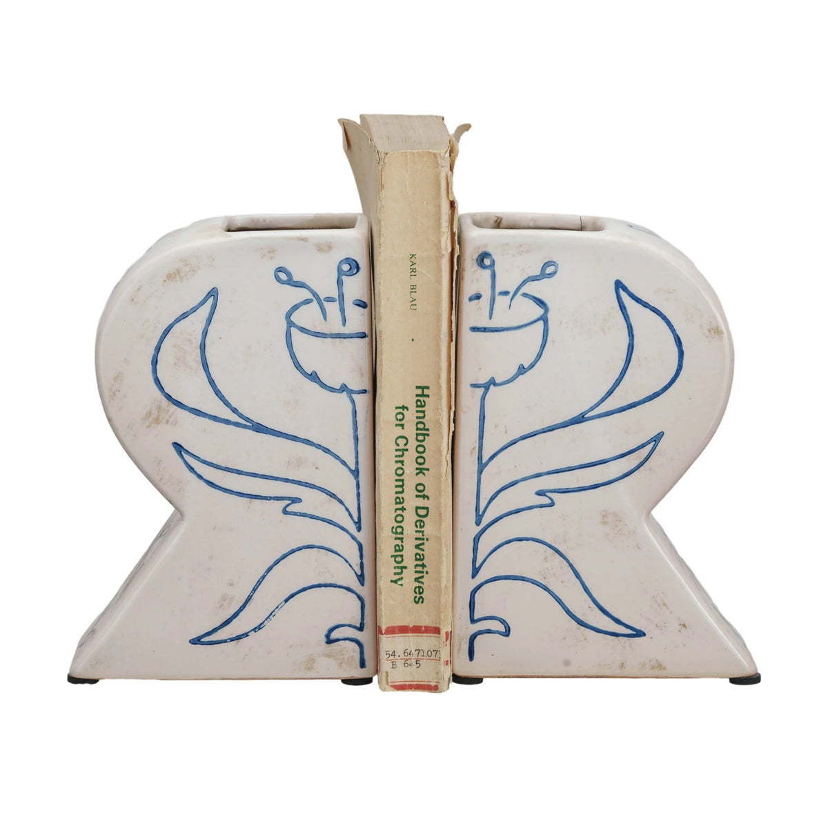 Terra-cotta Vases/Bookends w/ Hand-Painted Flower, Set of 2