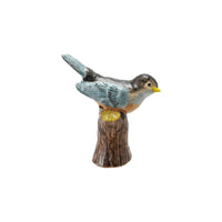 Hand-Painted Stoneware Bird on Log Shaped Vase