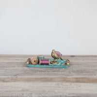 Decorative Metal Tray with Gold Finish Bows, Aqua