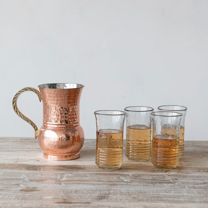 48 oz. Hammered Stainless Steel Pitcher with Brass Handle, Copper Finish