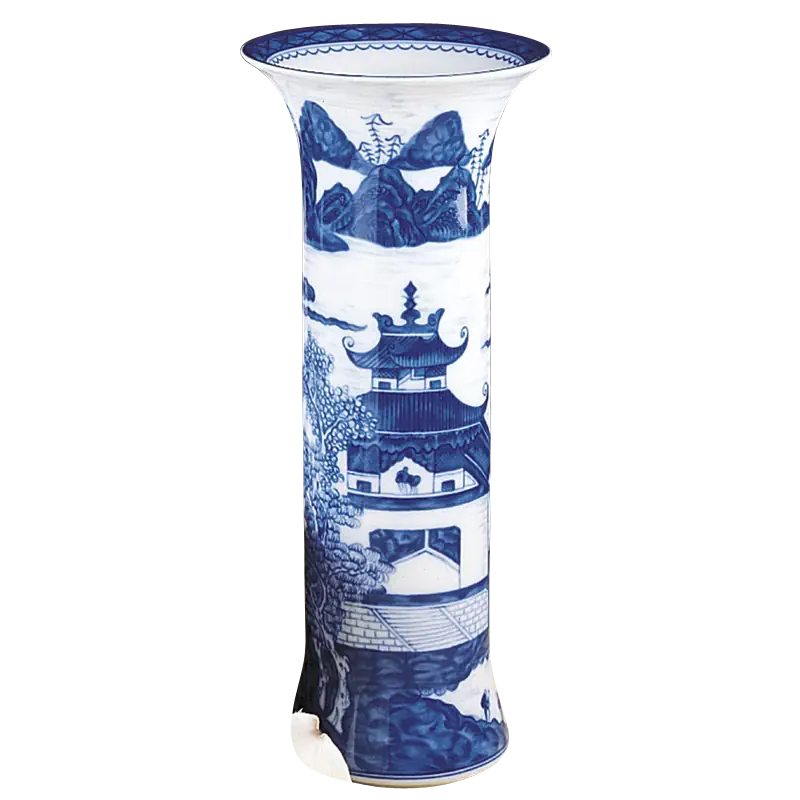 Blue Canton Porcelain Trumpet Vase by Mottahedeh
