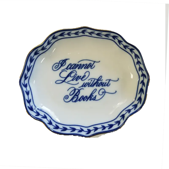 Mottahedeh Porcelain Ring Tray "I Cannot Live Without Books"