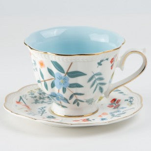 Blue Gold Leave Gold Teacup Saucer