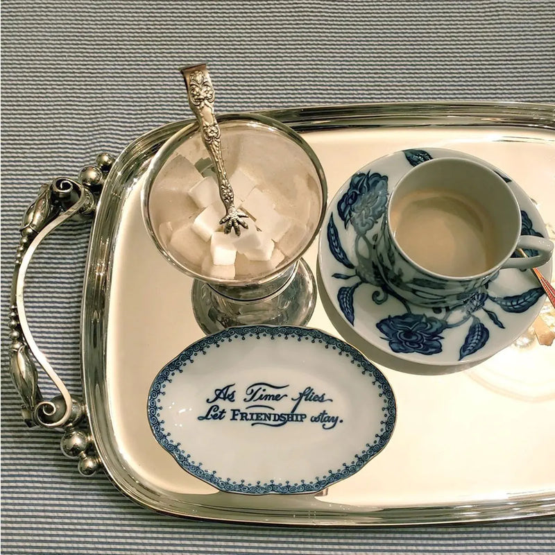 Mottahedeh Porcelain Ring Tray "As Time Flies Let Friendship Stay"